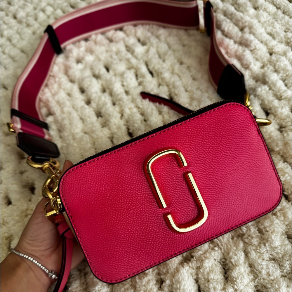 Marc Jacobs Bold Pink Crossbody Bag with Gold Accents